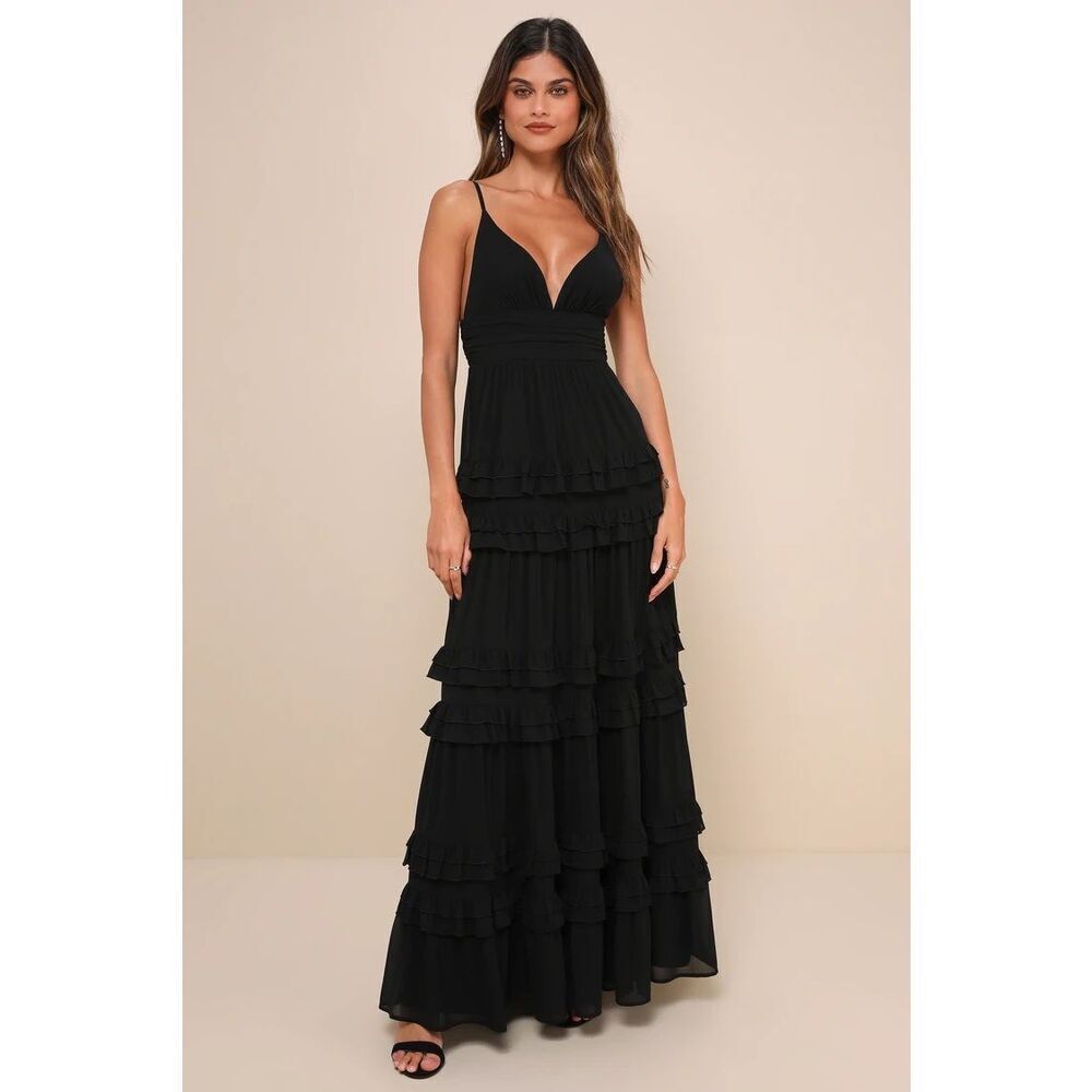 Lulu's Black Layered Ruffle Maxi Dress
